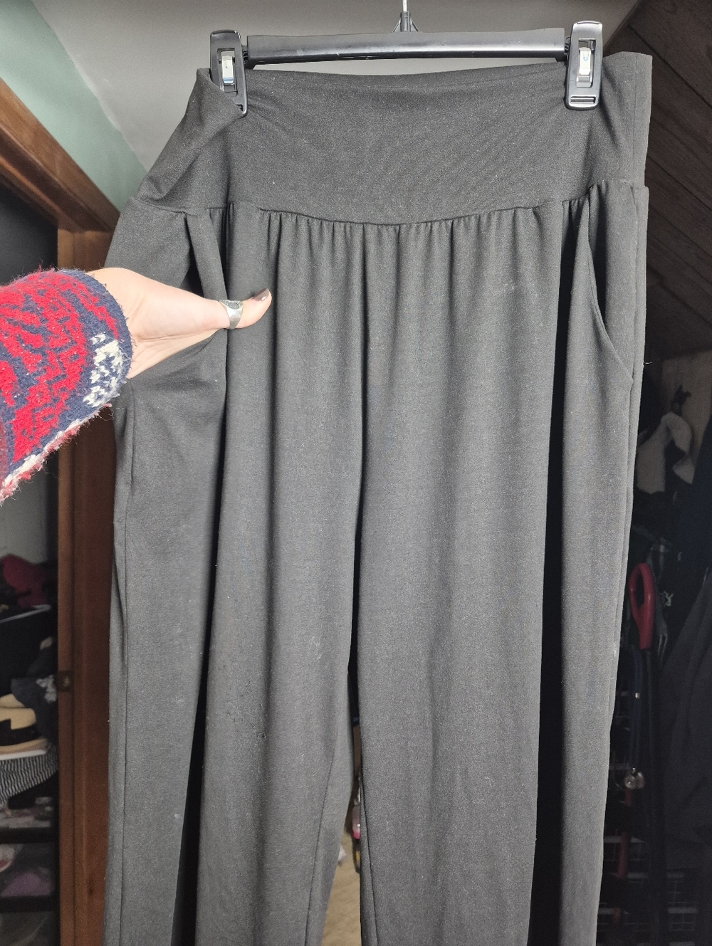 BUNDLE OF TWO Black Wide-Waistband Wide-Leg Knit Pants - Picture 2 of 5